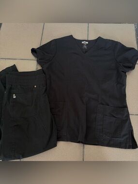 Black Medical Scrub Top and Pants Set